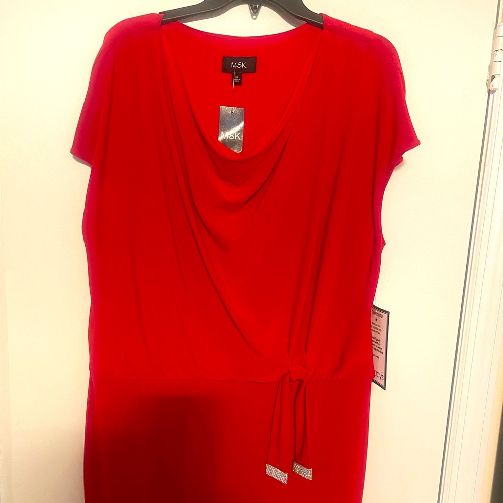 Beautiful Red Dress New tags fancy with built in belt on hips rhinestone